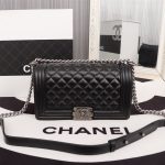 Chanel Boy Black Caviar Ghw Bag — Silver