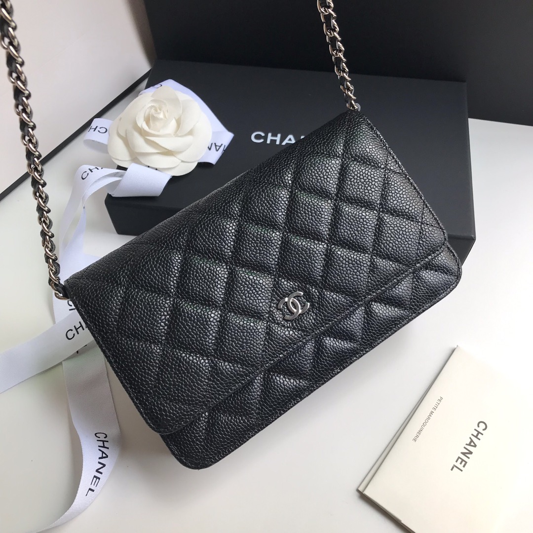 Chanel in Black Caviar WOC Bag