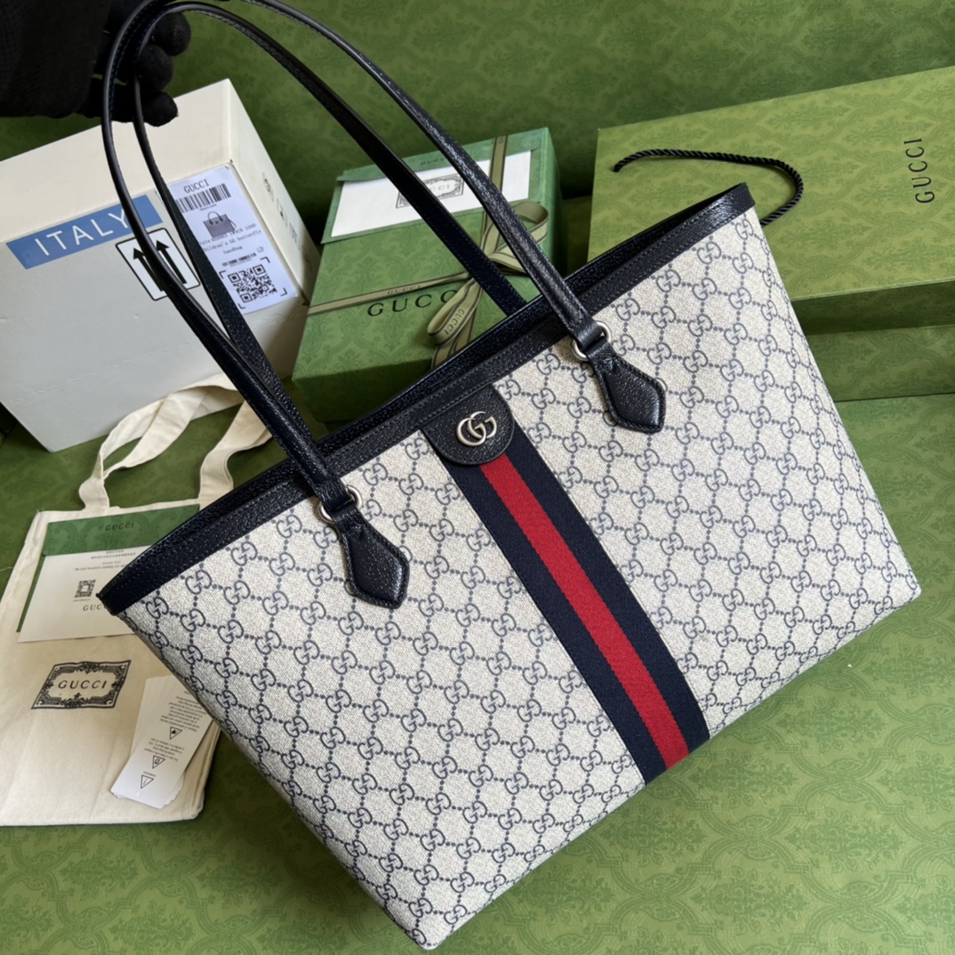 Gucci Ophidia Medium Tote with Web Stripe — Beige - Image 7