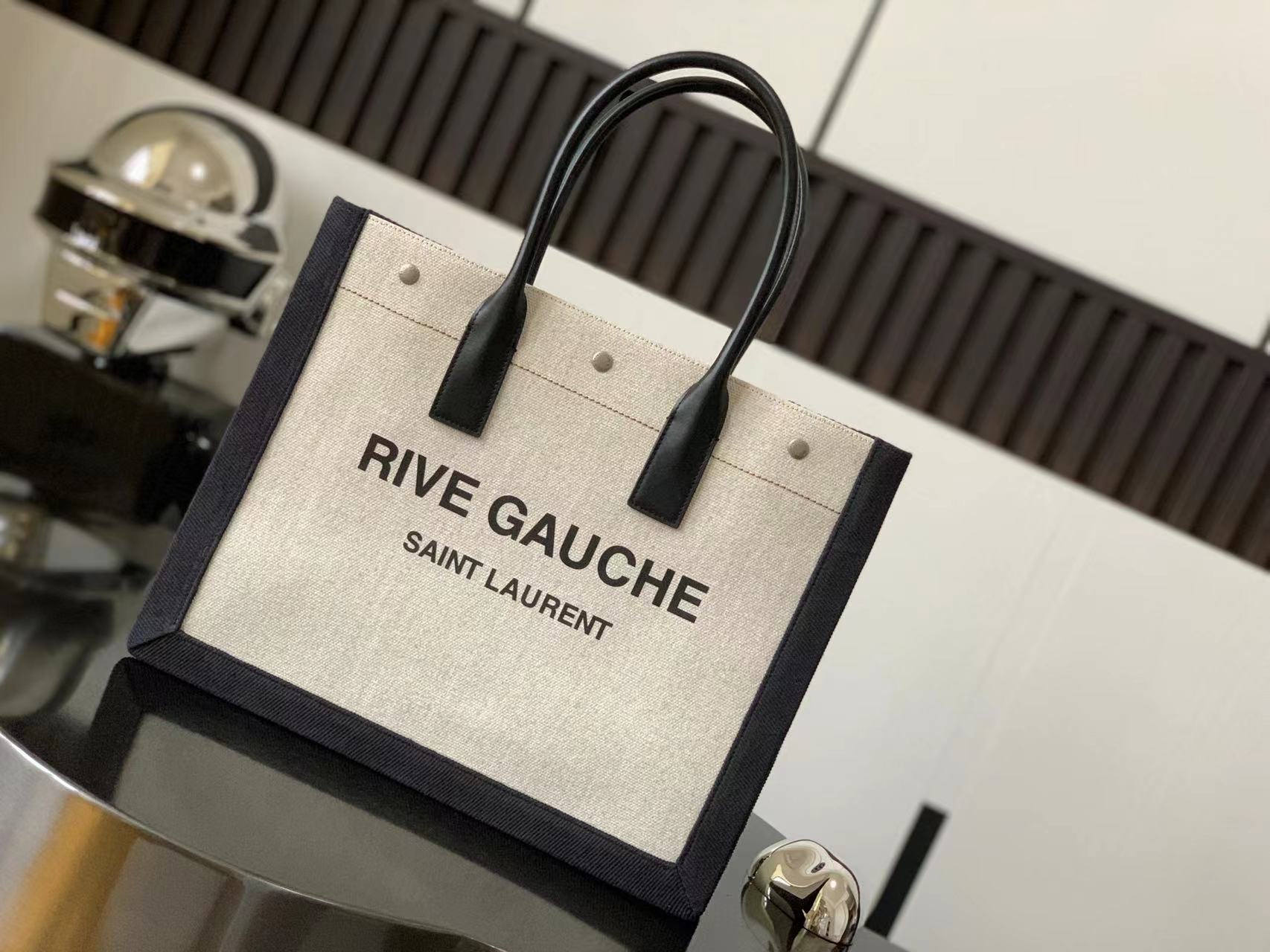 YSL Rive Gauche Large Tote in Printed Canvas and Leather Bag