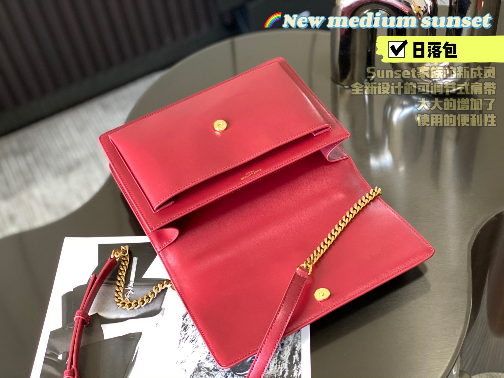 YSL Sunset Medium Top Handle in Smooth Bag Leather - Image 3