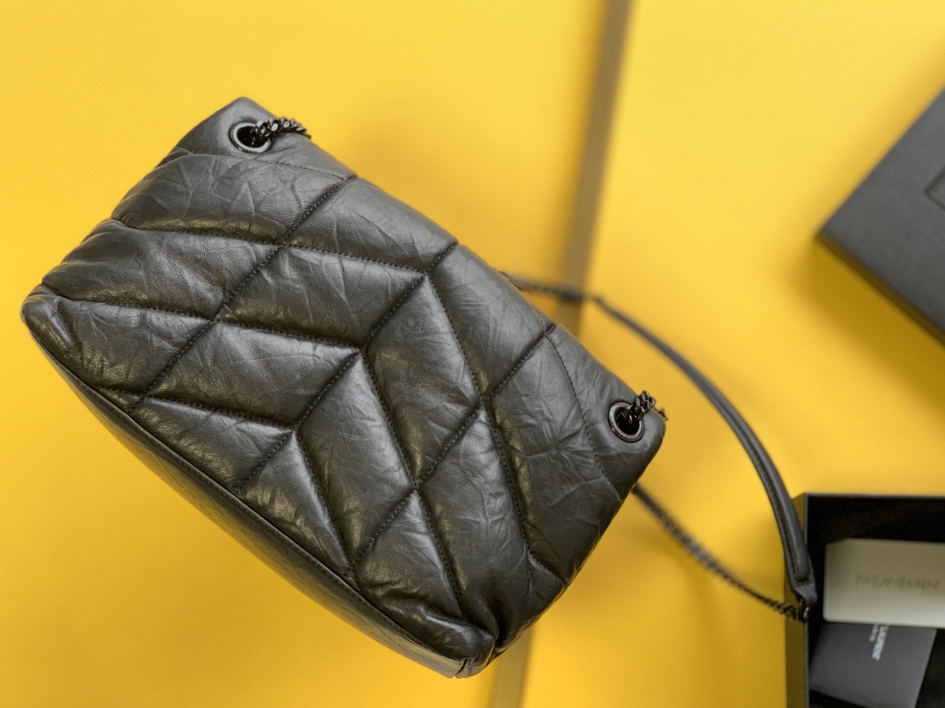 Puffer Medium Chain Bag in Denim and Smooth Leather - Image 9