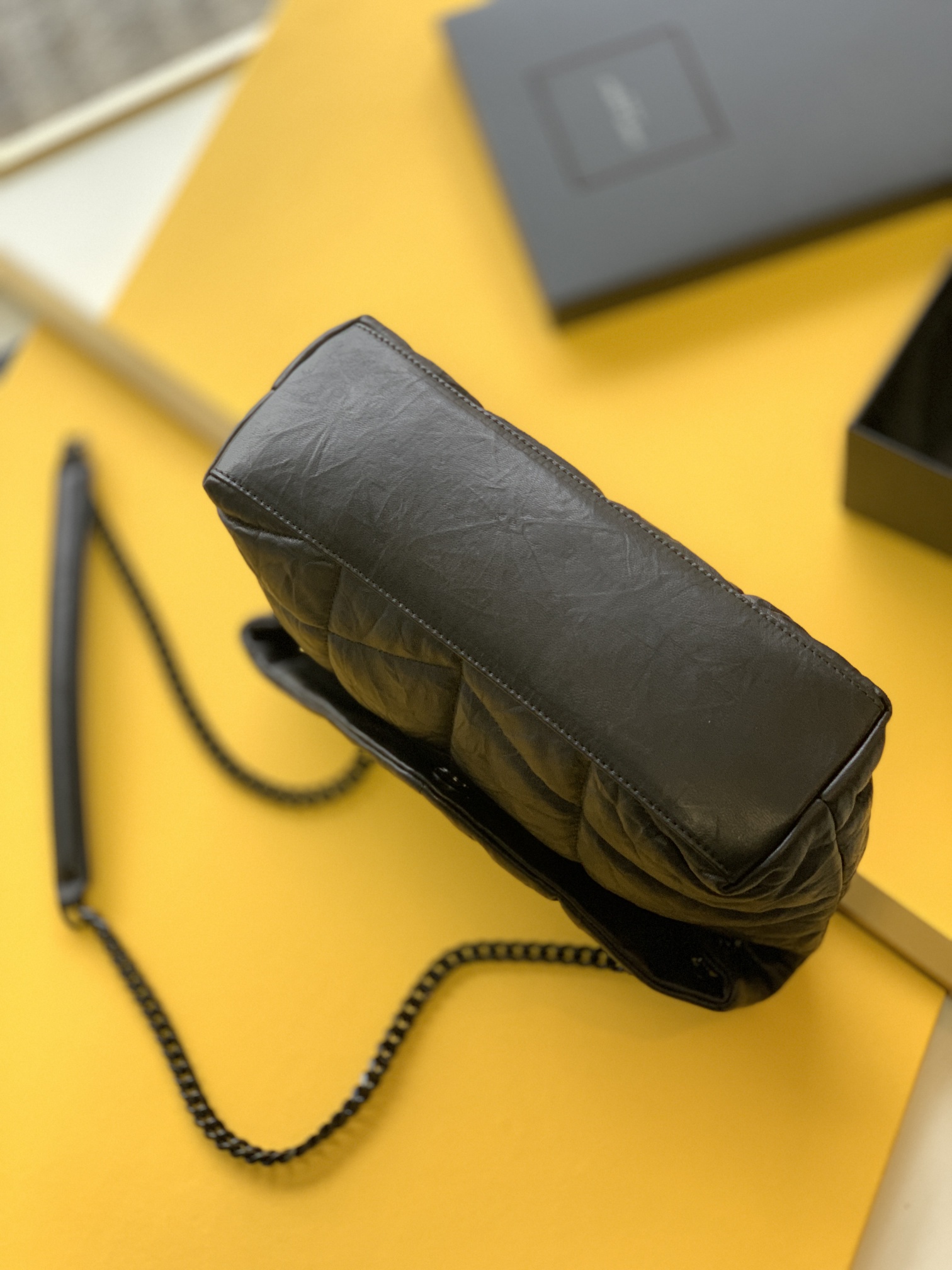 Puffer Medium Chain Bag in Denim and Smooth Leather - Image 4