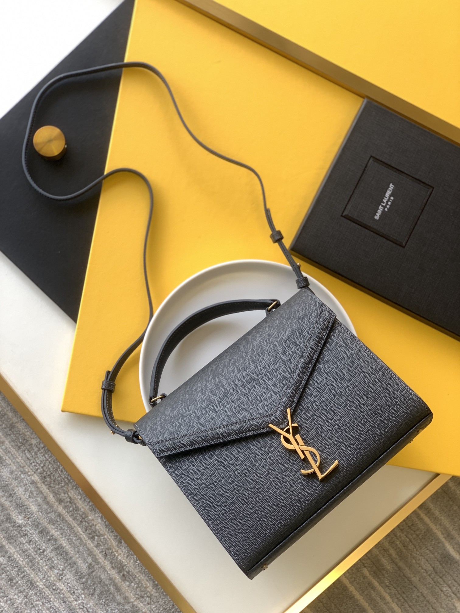 Cassandra Medium Top Handle in Grain de Poudre Embossed Leather Bag