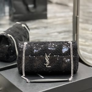Jamie Medium Chain Bag "Carre Rive Gauche" in Satin and Leather
