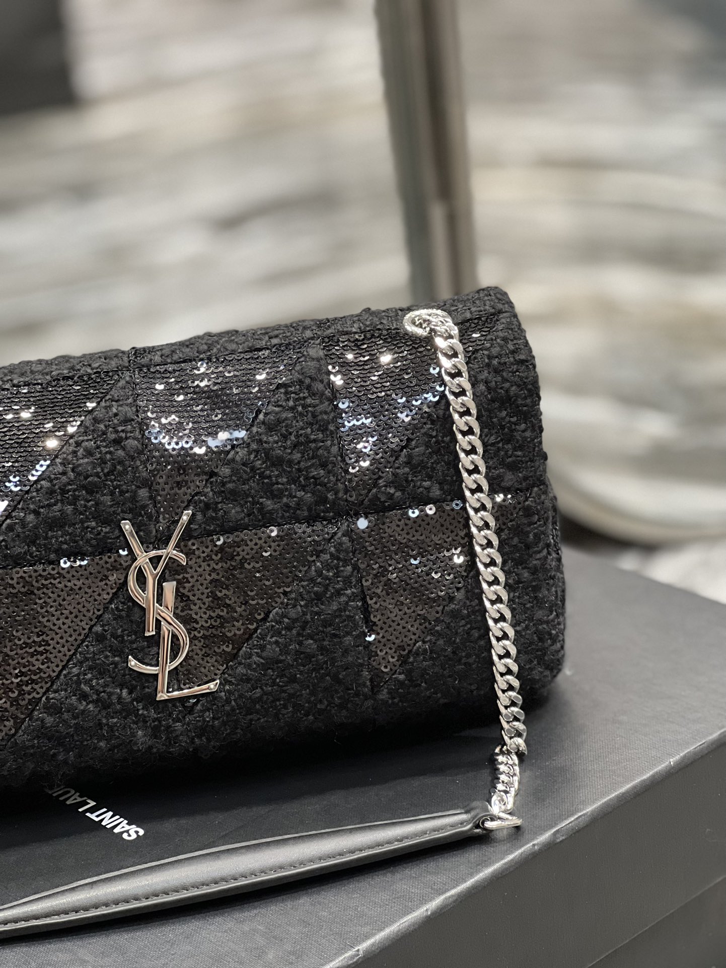Jamie Medium Chain Bag "Carre Rive Gauche" in Satin and Leather - Image 2