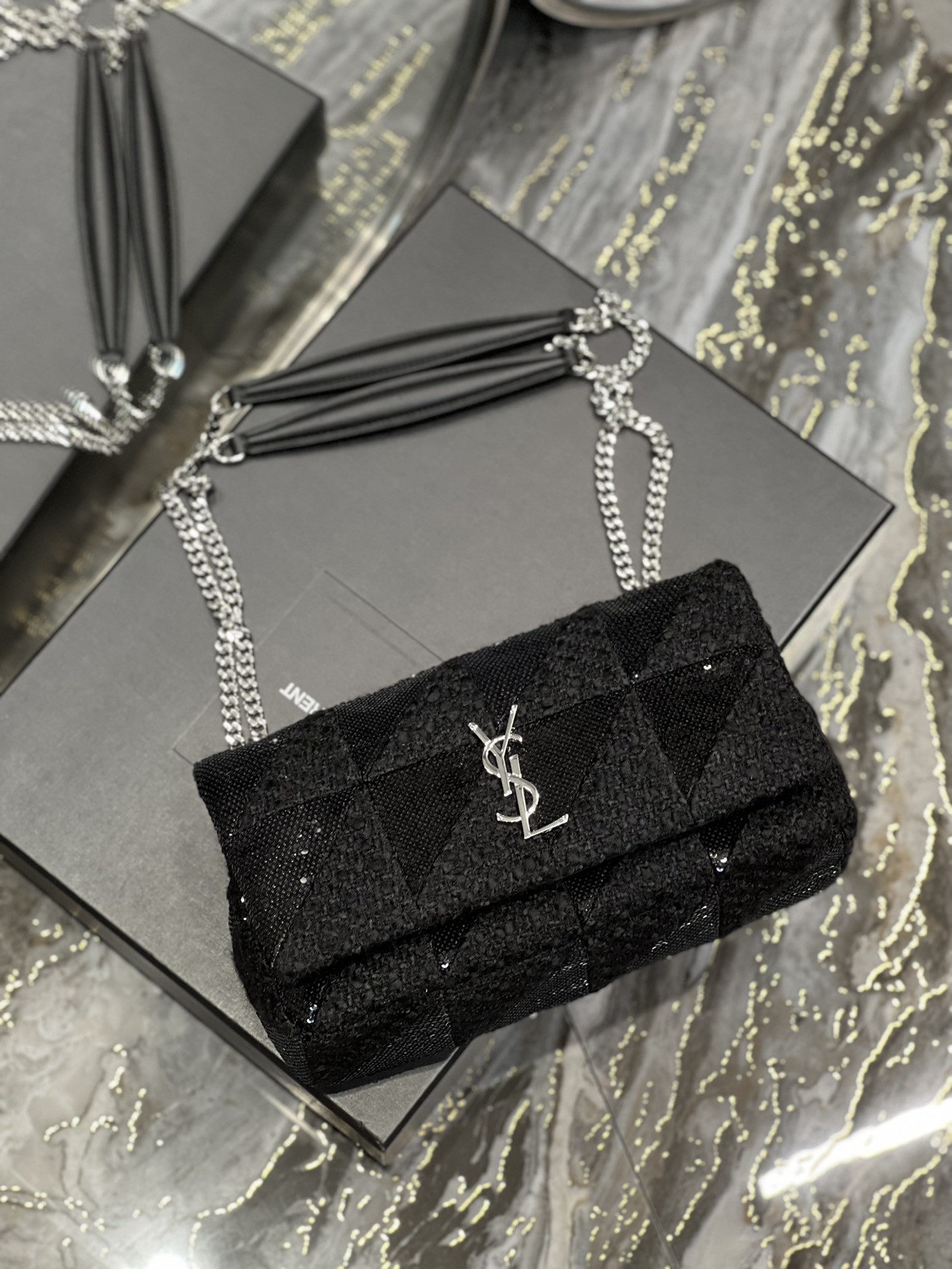 Jamie Medium Chain Bag "Carre Rive Gauche" in Satin and Leather - Image 5