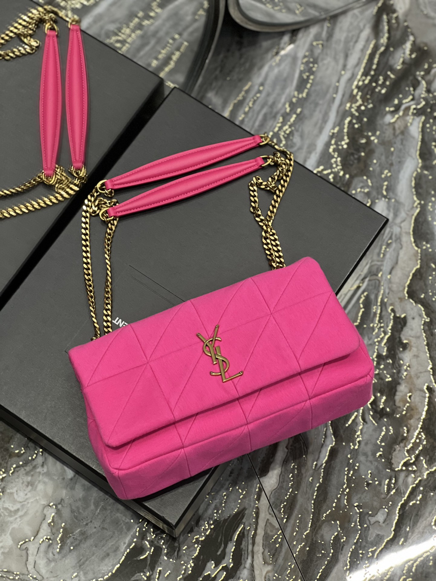 Jamie Medium Chain Bag "Carre Rive Gauche" in Lambskin and Suede Bag - Image 5