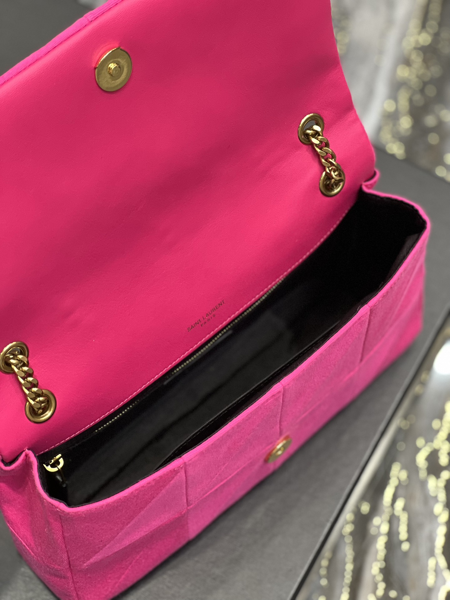 Jamie Medium Chain Bag "Carre Rive Gauche" in Lambskin and Suede Bag - Image 8